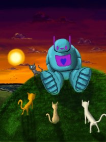 Tranquil Robot with Some Cute Cats